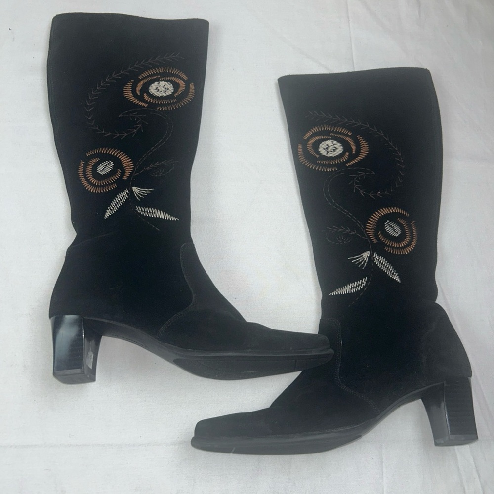 Elegant Black Embroidered Heeled Boots